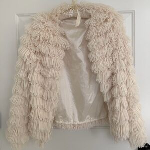 Lulus Cream Faux Fur Fringe Jacket - Size Small